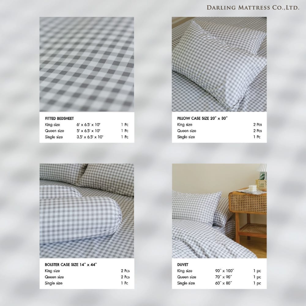 ชุดผ้าปูผ้านวม 5 ฟุต DARLING MATTRESS รุ่นมินิมอล ลายสก๊อตเทา